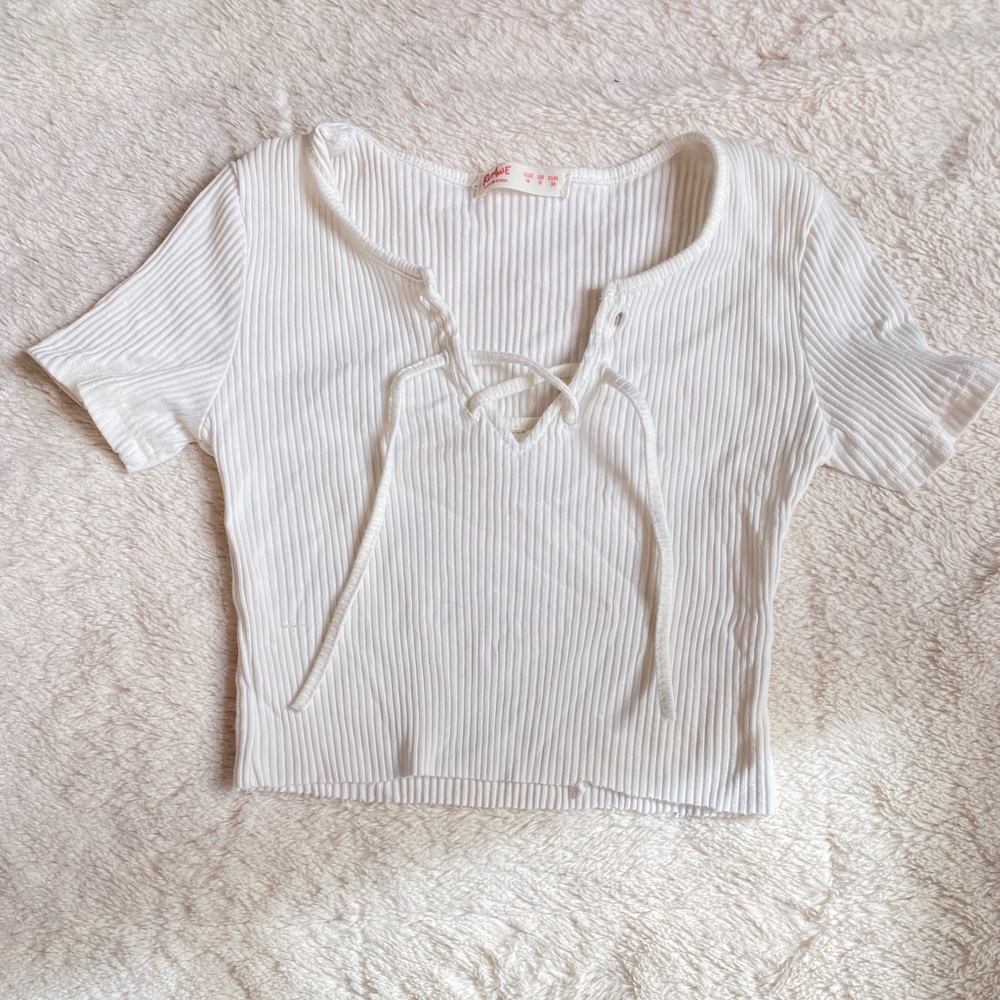 White Ripped Tie Front Cropped Tee